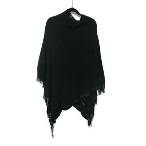 Black Knit Sweater‎ Fringe Poncho One Size